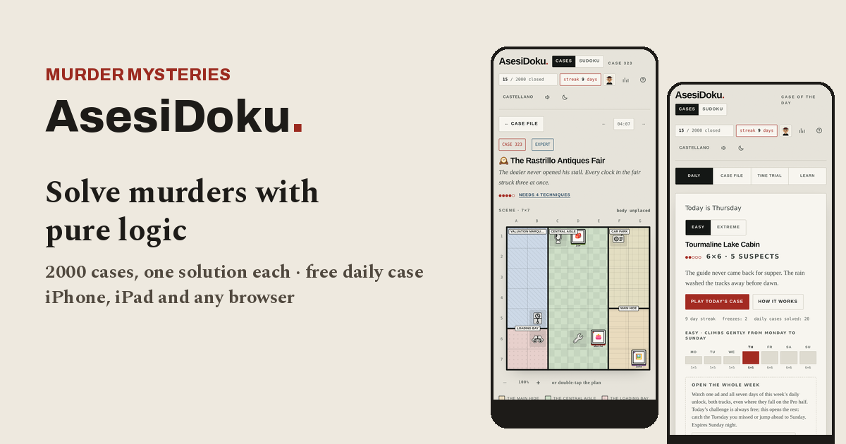 An AsesiDoku case floor plan and the daily challenge